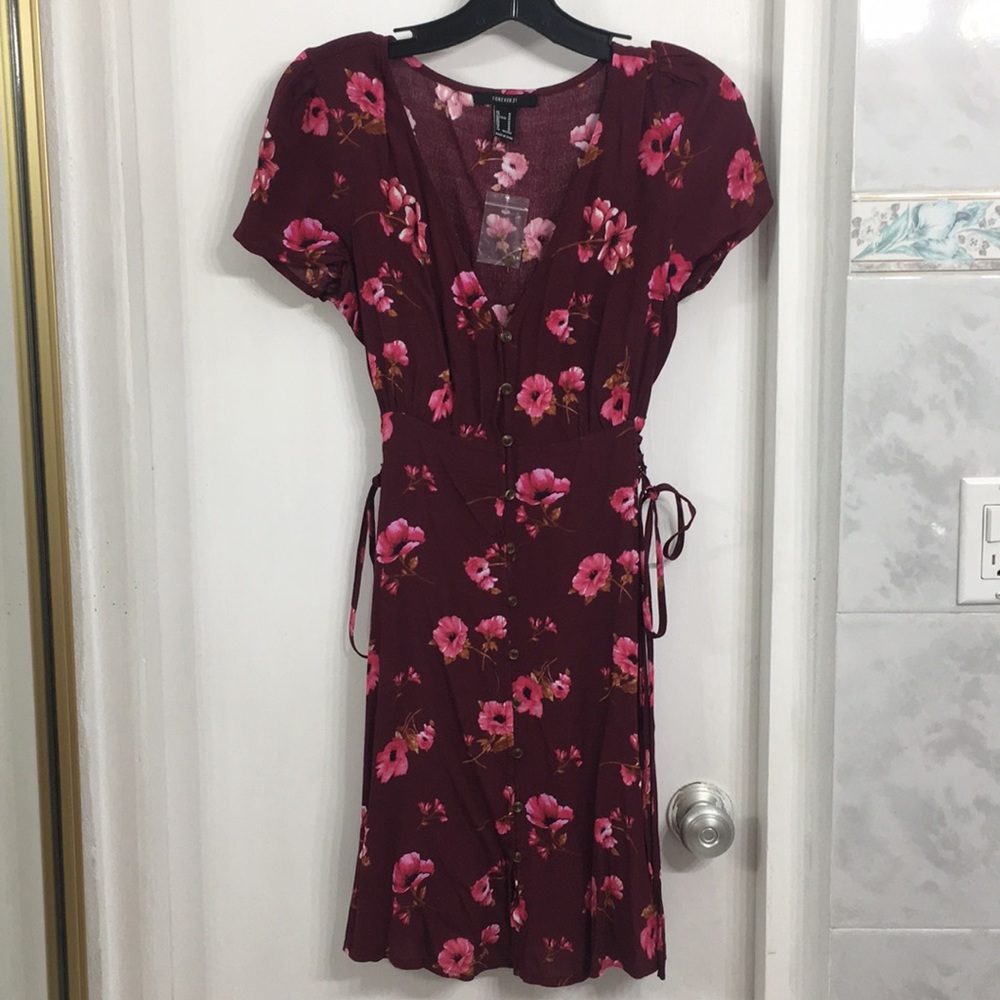❤️Floral Dress/botton up,ties on the side
